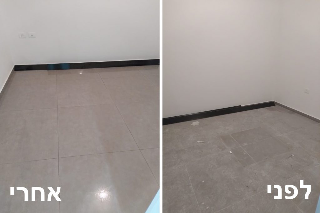 ניקיון רצפת גרניט פורצלן לפני ואחרי